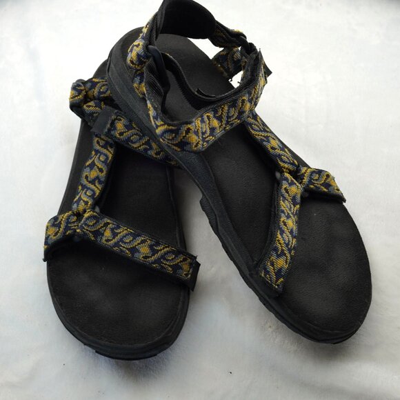 Teva Mens Size 8 Sport Sandals Black with Blue‎ & Yellow Web Straps - Picture 1 of 8